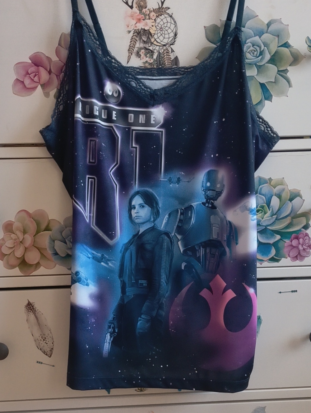 Star Wars Navy Blue & Purple Rogue One Graphic Tank with Jyn Erso & K-2SO